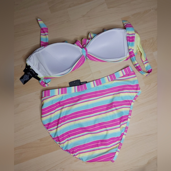 NWT Jessica Simpson Striped Ruffle Bikini Set - Picture 6 of 8